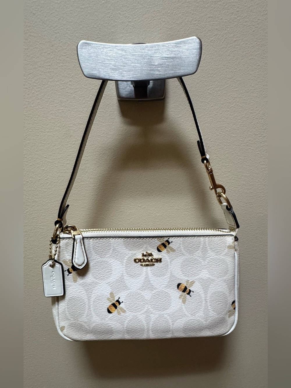 COACH White Bee Print Plaza Bag